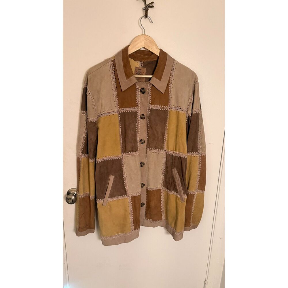We The Free Free People Corina Crochet Patchwork Goat Suede Jacket Tan S
